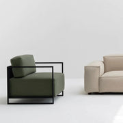 The Dexter Two Seater outdoor sofa with a minimalist design, perfect for luxury outdoor spaces.